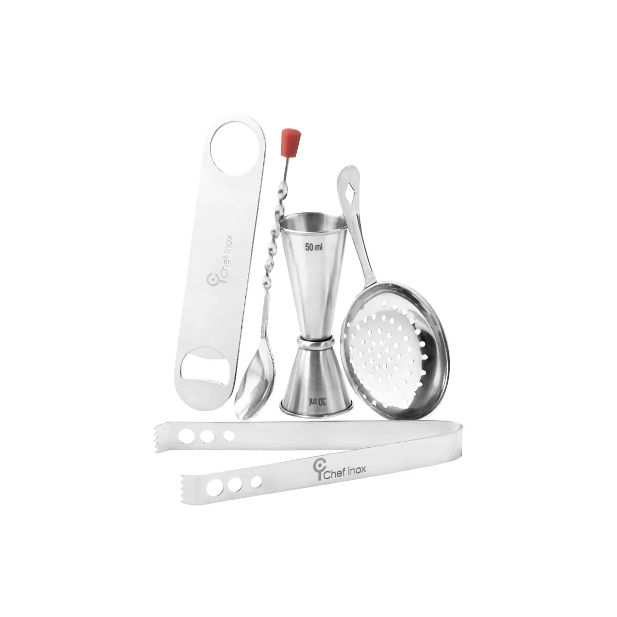 Chef Inox Bar Set - 5 Piece (Tong, Jigger, Strainer,Opener,Spoon) 4 Chef Inox Bar Set - 5 Piece (Tong, Jigger, Strainer,Opener,Spoon) - Image 2