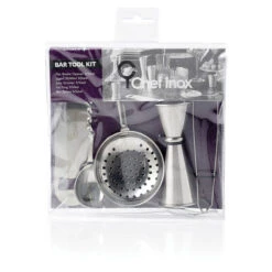 Chef Inox Bar Set - 5 Piece (Tong, Jigger, Strainer,Opener,Spoon)