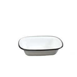 Jab Vintage White/Black Rim Enamel Look Rect Melamine Server 200x145M (Box Of 6)