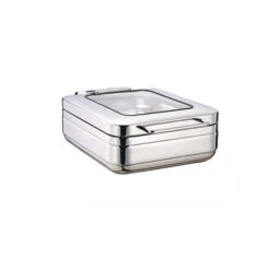 MODA Chef Inox Induction Chafer - 18/8, Rectangular, 1/2 Size With Glass Lid