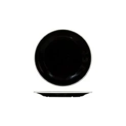 Ryner Melamine Evoke Round Plate - Wide Rim Black With White Rim 220mm - Box Of 12